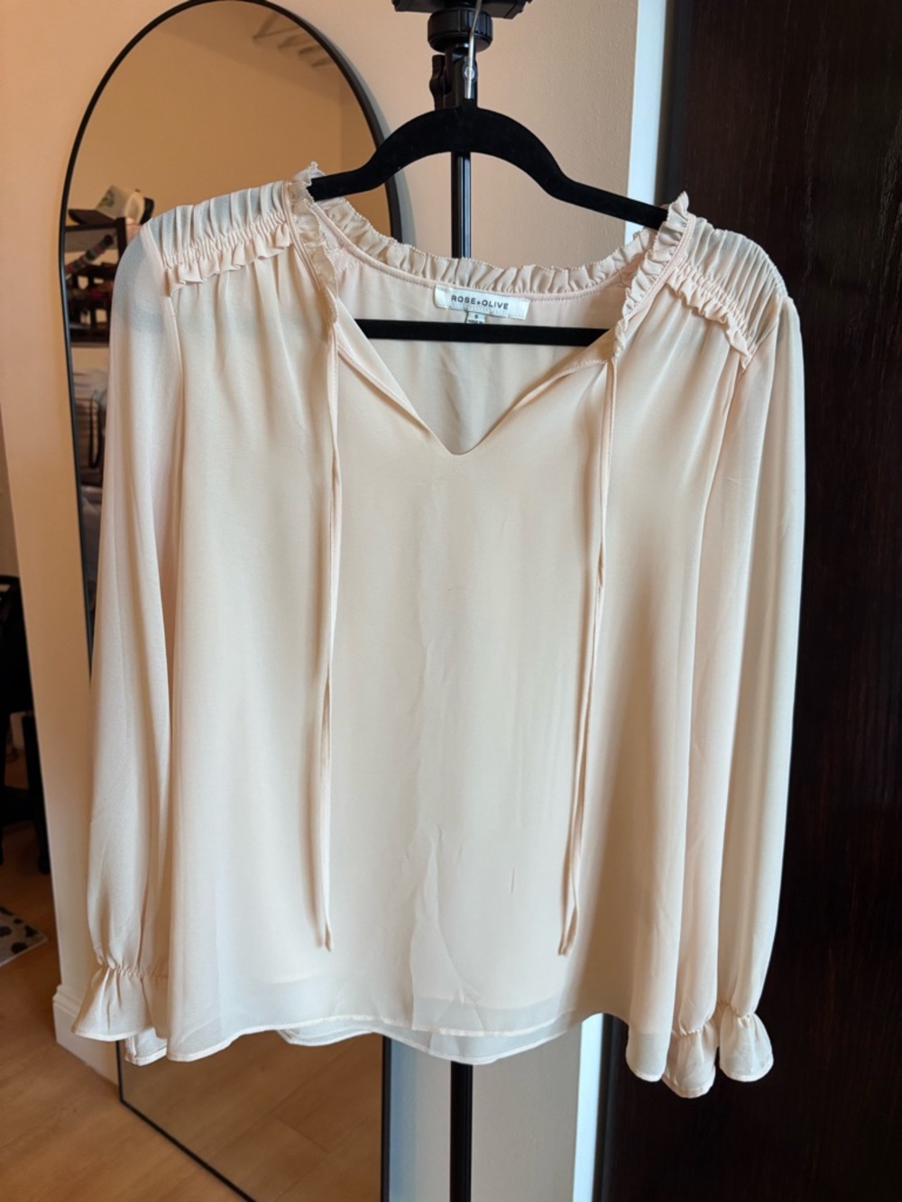 Rose & Olive Light Cream Ruffled Peasant Blouse